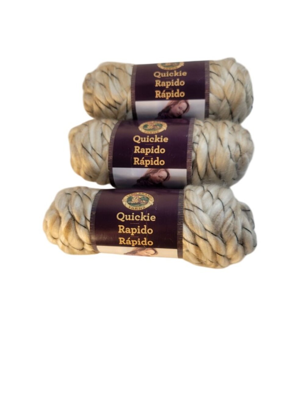 3 Skeins Lion Brand Quickie Super Bulky Wool Blend Discontinued Yarn In Salty